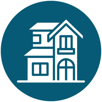 Graphic icon depicting a two story luxury home in blue and white